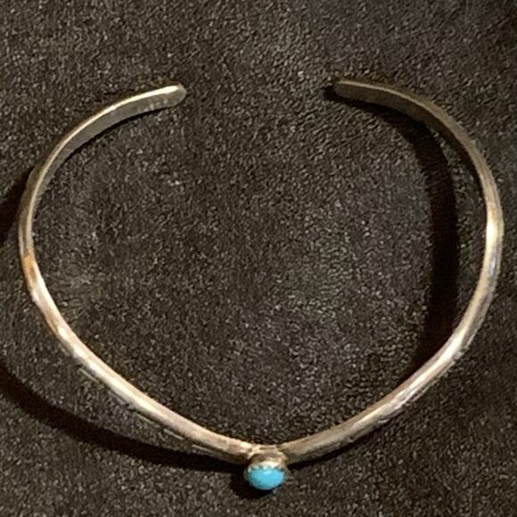 Handmade Sterling Silver Cuff Bracelet w/ Sleeping Beauty Turq & Engraved by DCC - Picture 6 of 9